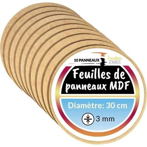 Panneau Mdf Rond - Creative Deco - 300 X 300 X 3 Mm - Diamètre 30 Cm - Bois Brut - Plaque Bricolage, Gravure