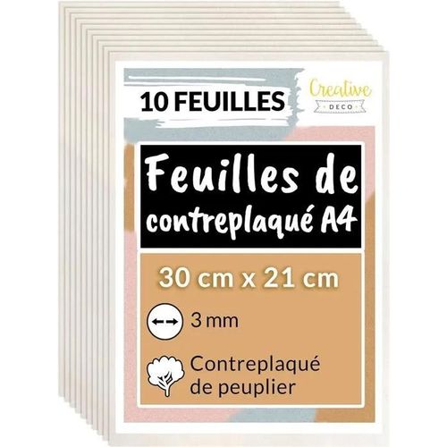 10 X A4 Contreplaqué En Bois Brut - Creative Deco - 3 X 300 X 210 Mm (+/- 0,5mm)