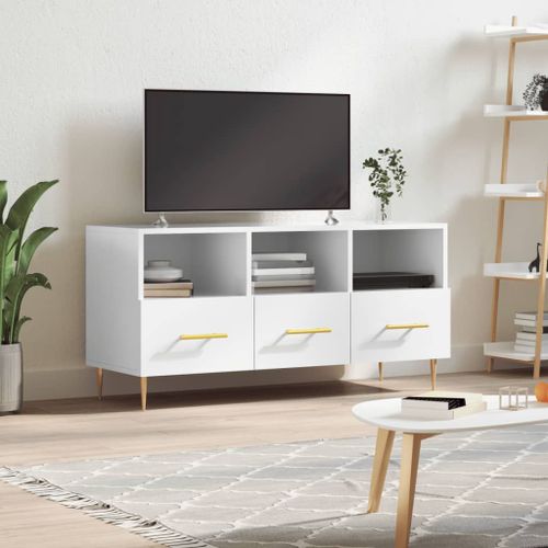 Vidaxl Meuble Tv Blanc Brillant 102x36x50 Cm Bois D'ingénierie