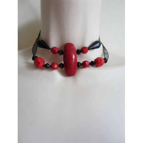 Collier Ras Du Cou Rouge Et Noir