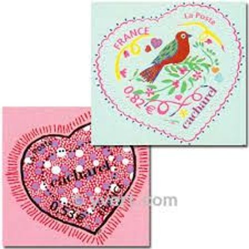 Saint Valentin : Coeurs Du Couturier Cacharel La Paire Année 2005 Autoadhésifs N° 3747b 3748b Ou 50 51 Yvert Et Tellier Luxe