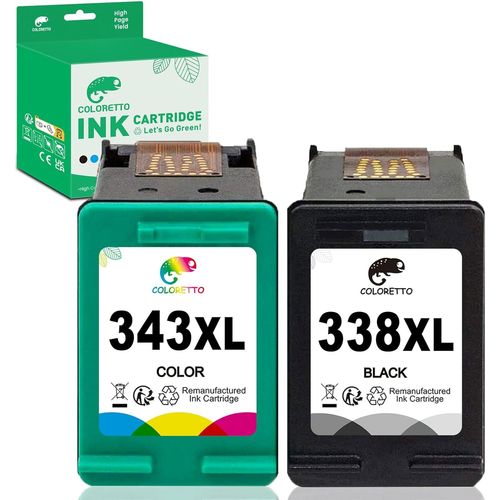 338 343 Xl Cartouches D'Encre Remanufacturées Pour 338Xl Pour Photosmart B8330 B8350 2605 2610 2710 Deskjet 460 5740 6520 Officejet H470 100 150 6210 6213 7210 Psc 1600 1610 Imprimante[X451]