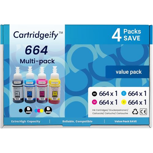 664 Encre Compatible Avec 664 (T6641 T6642 T6643 T6644) Cartouches D'Encre Multipack, Pour Ecotank Et-2500 Et-2550 Et-2600 Et-2650 Et-3600 Et-4500 Et-4550 Et-14000[X1388]