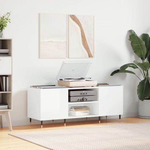 Vidaxl Armoire À Disques Blanc Brillant 121x38x48 Cm Bois D'ingénierie