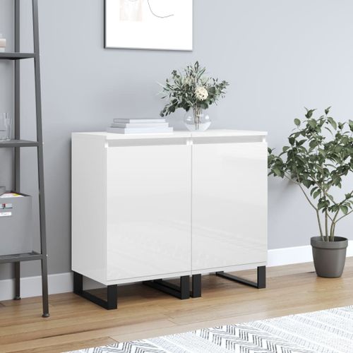 Vidaxl Buffets 2 Pcs Blanc Brillant 40x35x70 Cm Bois D'ingénierie
