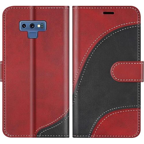 Coque Pour Galaxy Note 9,Portefeuille Etui En Cuir Pu,Magnétique Protection Housse Coque Pour Samsung Galaxy Note 9,Rouge