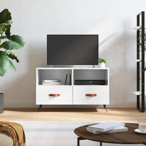Vidaxl Meuble Tv Blanc Brillant 80x36x50 Cm Bois D'ingénierie