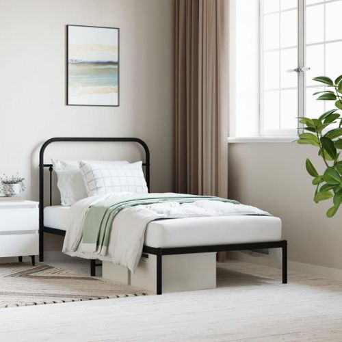 Vidaxl Cadre De Lit Métal Sans Matelas Avec Tête De Lit Noir 100x190cm