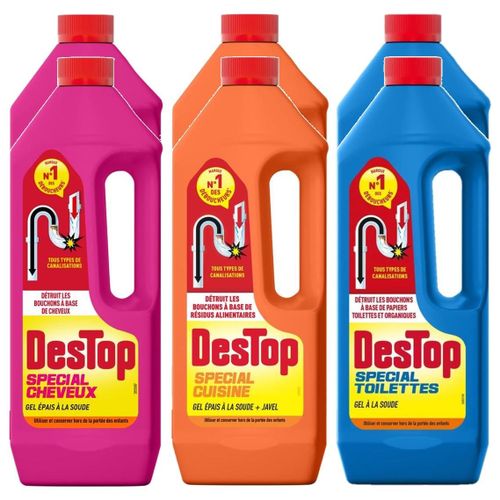 DESTOP Lot de 2 Gels Déboucheur Cheveux + Gel Déboucheur Cuisine + Gel Déboucheur Toilettes
