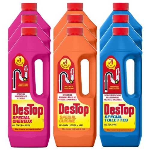 DESTOP Lot de 3 Gels Déboucheur Cheveux + Gel Déboucheur Cuisine + Gel Déboucheur Toilettes