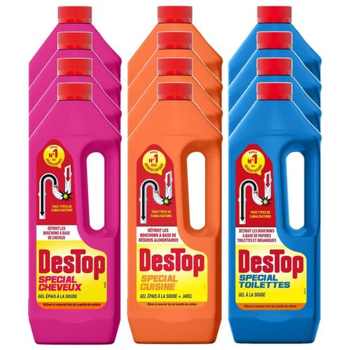 DESTOP Lot de 4 Gels Déboucheur Cheveux + Gel Déboucheur Cuisine + Gel Déboucheur Toilettes