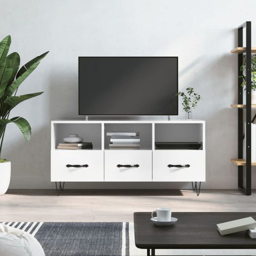 Vidaxl Meuble Tv Blanc Brillant 102x36x50 Cm Bois D'ingénierie