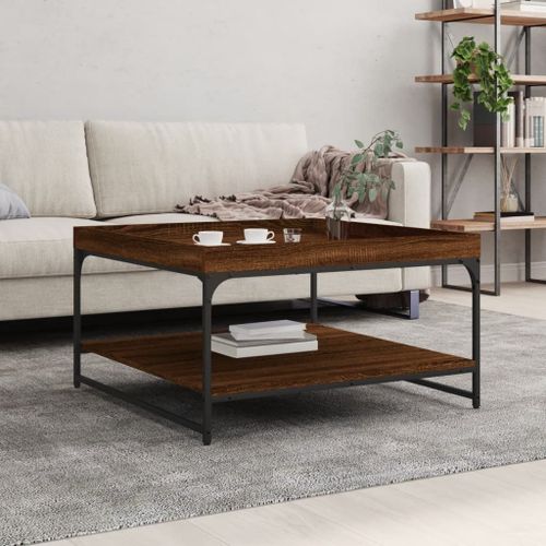 Vidaxl Table Basse Chêne Marron 80x80x45 Cm Bois D'ingénierie Et Fer