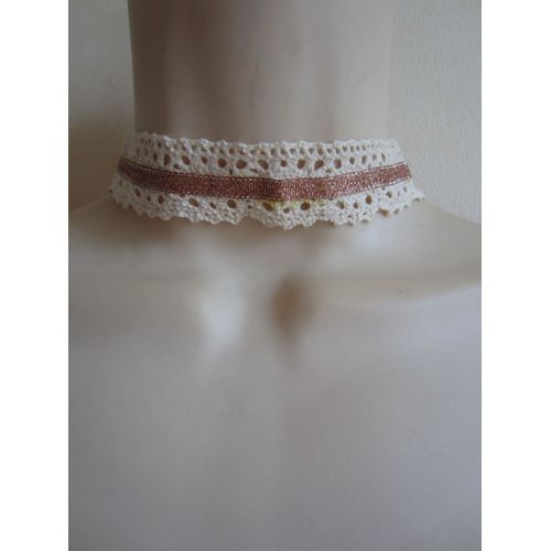 Collier Ras Du Cou Écru Et Doré