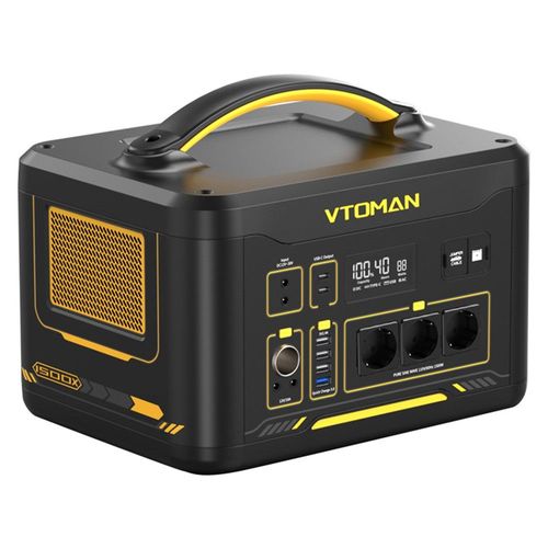 VTOMAN JUMP 1500X Centrale électrique portable, générateur solaire LiFePO4 828 Wh, sortie CA 1 500 W, extensible jusqu'à 2 376 Wh, démarreur 12 V, lampe de poche LED, 12 ports