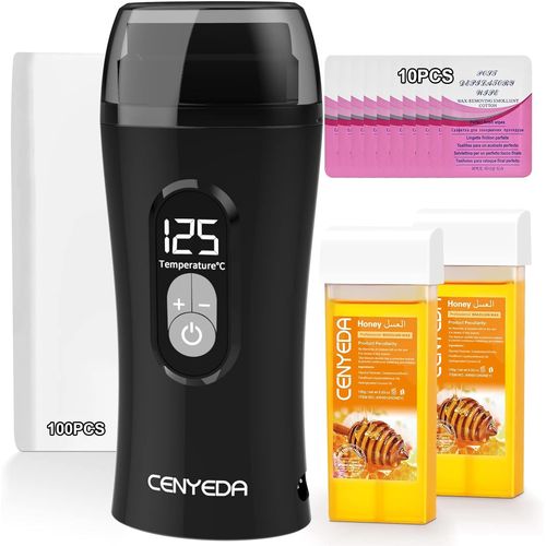 Kit Cire Roll On,2023 Upgrade Affichage Numérique Contrôle De La Température Epilateur Pour Épilation,Kit Epilation Cire Contient 2 Cire Roll On,10 Huile Déparaffinée Et 100 Bandes Cire(Q1293)