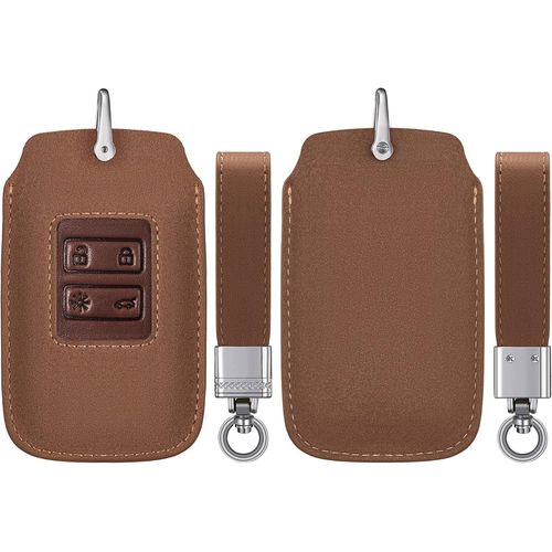 Accessoire Clef De Voiture Compatible Avec Renault Smart Key 4-Bouton (Keyless Go Uniquement)-Coque De Clé De Voiture En Simili Cuir Et Simili Daim-Marron Clair-Marron.[Y980]