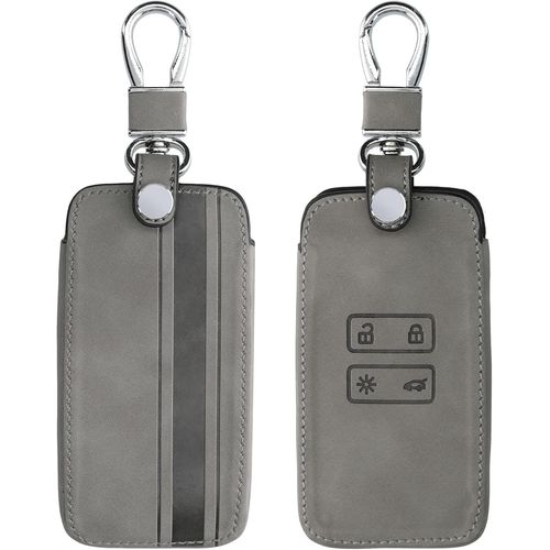 Accessoire Clef De Voiture Compatible Avec Renault Smart Key 4-Bouton (Keyless Go Uniquement)-Coque De Clé De Voiture En Nubuck-Bande De Couleur Gris.[Y1037]