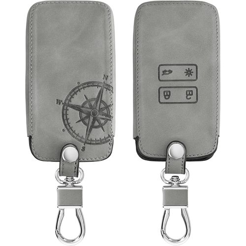 Accessoire Clef De Voiture Compatible Avec Renault Smart Key 4-Bouton (Keyless Go Uniquement)-Coque De Clé De Voiture En Nubuck-Boussole Gris.[Y1038]