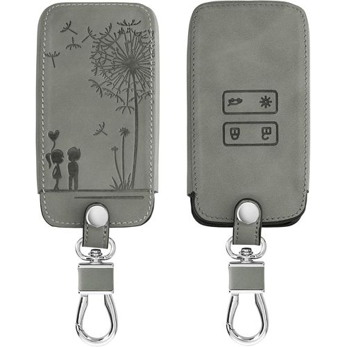 Accessoire Clef De Voiture Compatible Avec Renault Smart Key 4-Bouton (Keyless Go Uniquement)-Coque De Clé De Voiture En Nubuck-Petit Amour Gris.[Y1034]