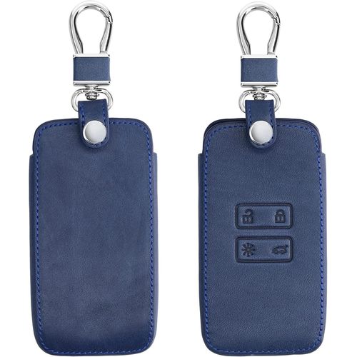 Accessoire Clef De Voiture Compatible Avec Renault Smart Key 4-Bouton (Keyless Go Uniquement)-Coque De Clé De Voiture En Simili Cuir-Bleu Foncé.[Y540]