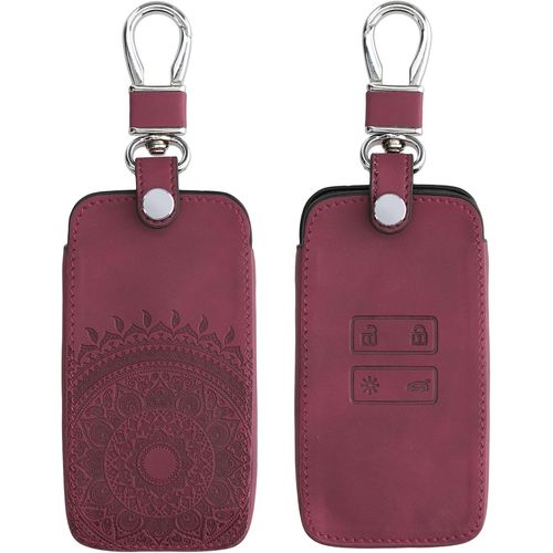 Accessoire Clef De Voiture Compatible Avec Renault Smart Key 4-Bouton (Keyless Go Uniquement)-Coque De Clé De Voiture En Nubuck-Soleil Indien Rouge Foncé.[Y1040]
