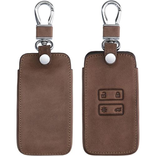 Accessoire Clef De Voiture Compatible Avec Renault Smart Key 4-Bouton (Keyless Go Uniquement)-Coque De Clé De Voiture En Simili Cuir-Brun Foncé.[Y541]