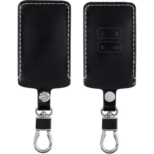 Accessoire Clef De Voiture Compatible Avec Renault Smart Key 4-Bouton (Keyless Go Uniquement)-Coque De Clé De Voiture En Simili Cuir-Noir Haute Brillance.[Y538]