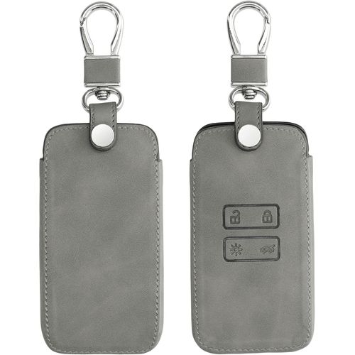 Accessoire Clef De Voiture Compatible Avec Renault Smart Key 4-Bouton (Keyless Go Uniquement)-Coque De Clé De Voiture En Nubuck-Gris.[Y224]