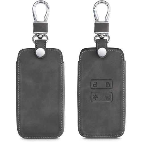 Accessoire Clef De Voiture Compatible Avec Renault Smart Key 4-Bouton (Keyless Go Uniquement)-Coque De Clé De Voiture En Nubuck-Gris Foncé.[Y223]