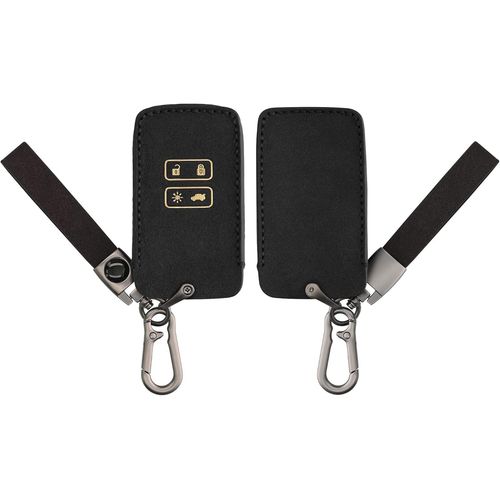 Accessoire Clef De Voiture Compatible Avec Renault Smart Key 4-Bouton (Keyless Go Uniquement)-Coque De Clé De Voiture En Simili Cuir-Noir-Doré.[Y542]