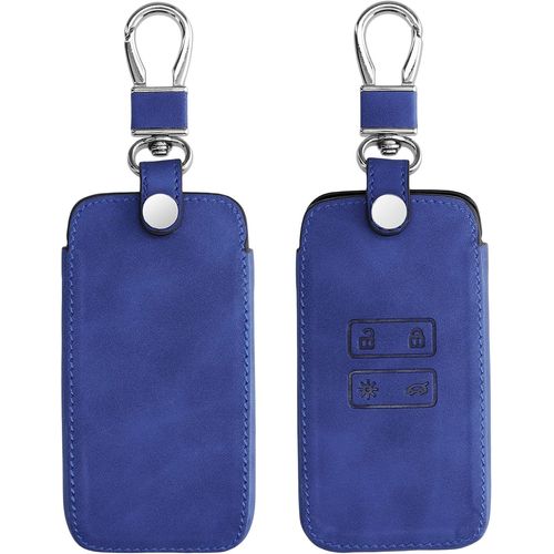 Accessoire Clef De Voiture Compatible Avec Renault Smart Key 4-Bouton (Keyless Go Uniquement)-Coque De Clé De Voiture En Nubuck-Bleu Foncé.[Y222]