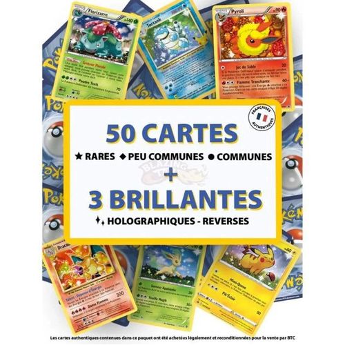Pokémon Lot 53 Cartes Françaises Officielles - 3 Brillantes | 3 Rares - Sans Doubles