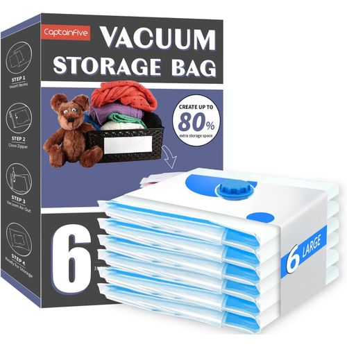 Sac sous Vide Vetement Aspirateur 6 Pièces, Sac Rangement sous Vide 6 * GRAND (80 x 61cm), Housses de Rangement Sous Vide s pour Vêtements, Couettes, Literie