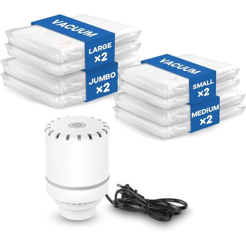 Sac Rangement Sous Vide Aspirateur, Ensemble De 8 (2 jumbo, 2L, 2M, 2S), Sac de Rangement Sous Vide Pour VêTements, Couettes, Voyages