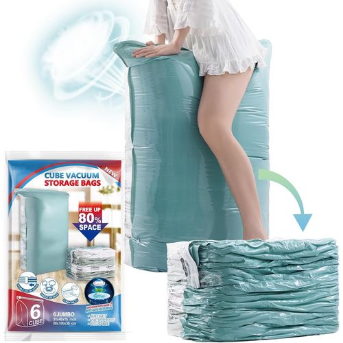 Cube Sacs sous vide pour vêtements, Vert Aurora 6 Pack (80x100x38cm), Sacs à Vêtements sous Vide Extra Grands pour Couettes,Draps,Couvertures,Sacs Gain de Place Sacs sous vide Vêtements