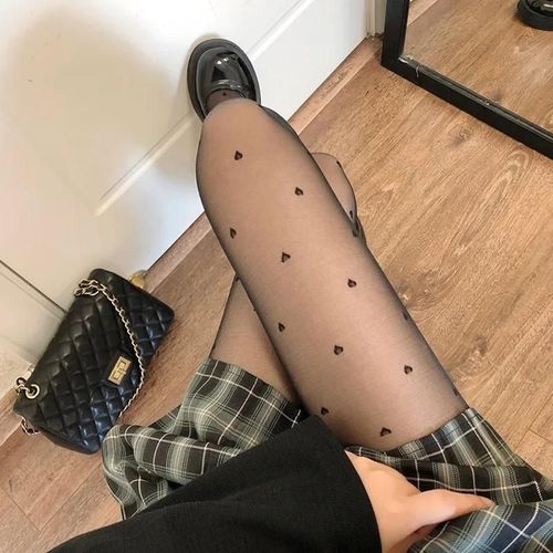 Collants Noirs Transparents Pour Femmes,Collants Soyeux Ultra-Fins,Bas D'été Sexy,Bas Sans Couture,Mode Fille- Black Heart