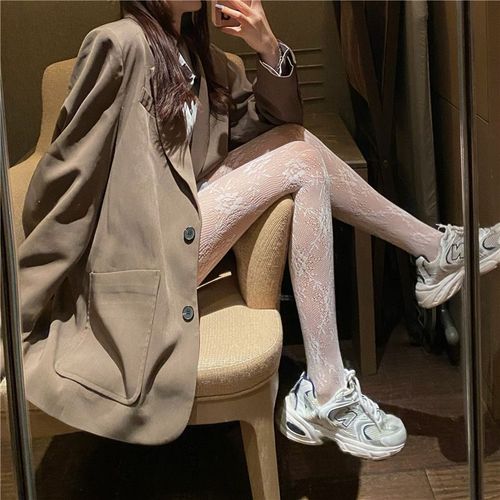 Collants Sexy En Résille Pour Femmes,Collants En Maille À Pois,Leggings En Nylon Noir Et Blanc,Lingerie Pour Dames- Rose White