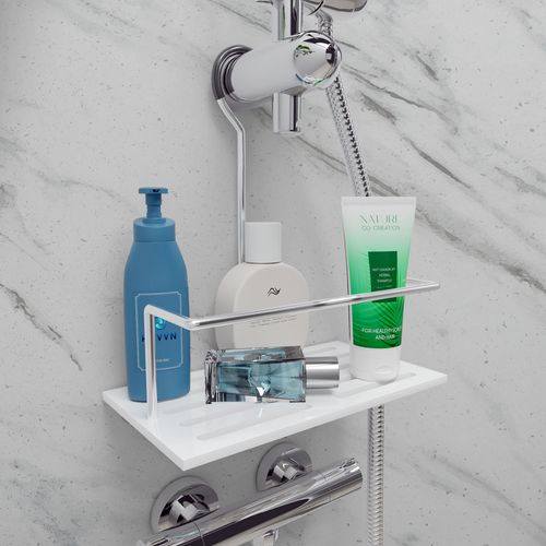Etagere Douche à Suspendre, Porte Savon Sans Perçage, panier de Douche en Acier Inoxydable, Rangement Salle de Bain, Serviteur de Douche Ajustable en Inox