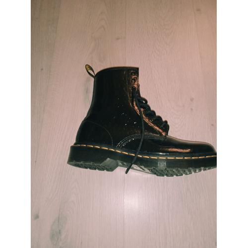 Boots Dr Martens Cuir Vernis Noir Imprime Leopard - 39