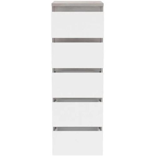 Commode Chelsea 5 Tiroirs - 41,8 Cm - Décor Optique Béton Clair Kilox Et Blanc Mat