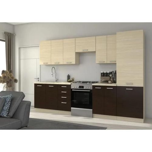Chamonix Cuisine Complete 300cm 8 Éléments - Décor Chene Clair - L300 X P52 X H82 Cm - Plan De Travail Non Inclus