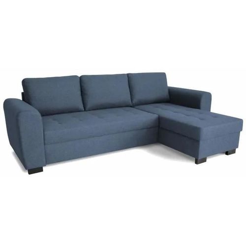 Canapé D'angle Fixe Réversible 4 Places - Tissu Bleu - L245 X P150 X H86 Cm - Hamilton - Fabriqué En Ukraine