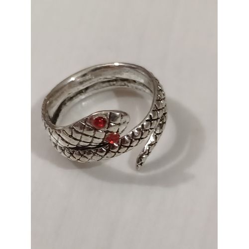 Bague Métal Argenté,Serpent Oeil Rouge ,Taille 17.52