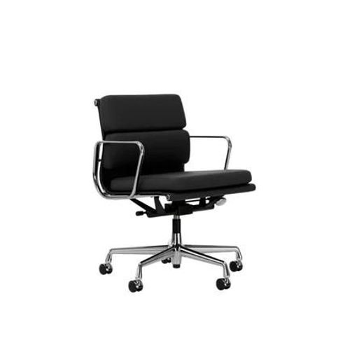 Vitra - Chaise En Aluminium - Soft Pad - Ea 217 - Chromé - Cuir Premium F/Plano - Asphalte/Gris Foncé - Roulettes Pour Sols Durs - Gris