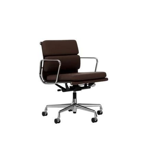 Vitra - Chaise En Aluminium - Soft Pad - Ea 217 - Poli - Cuir Premium F/Plano - Châtaigne/Marron - Roulettes Pour Tapis De Sol - Marron