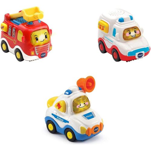 Vtech 80-242104 Tut Tut Baby Flitzer Lot De 3 Véhicules D'intervention (Camion De Pompier, Véhicule De Secours, Police), Voitures Pour Bébé, Multicolore