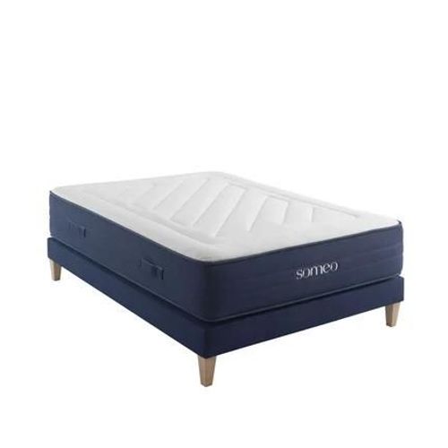 Someo - Ensemble matelas ressorts, latex et mémoire de forme, sommier et pieds Rêve 700 - Blanc
