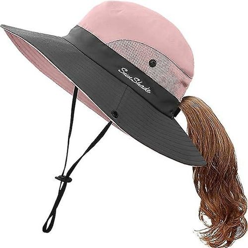 Enfants Uv Sun Hat Avec Ponytail Hole Upf 53 Bucket Cap Pour Les Filles Pêche À La Plage D¿Été