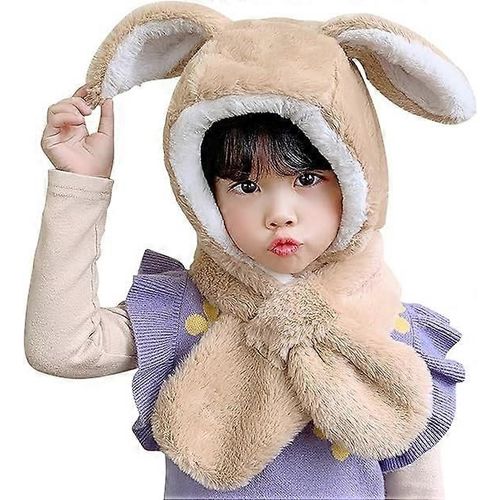 Kid Animal Hooded Scarf Fille Hiver Trappeur Chapeau Avec Oreillette 3 En 1 Mignon Ours Lapin Bomber Enfants En Peluche Poche Gant Ensemble